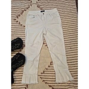 Earl Jeans White Denim Fringe  Raw Hem Cropped Jeans‎ boho Womens Size 10 172
